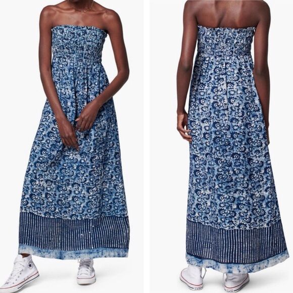 Faherty Margarita 100% Linen Strapless Maxi Dress Size Medium Coastal Artsy Boho - Picture 2 of 9